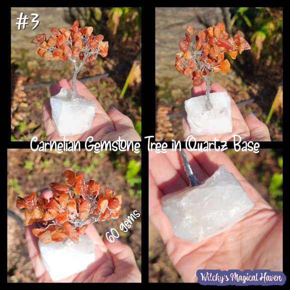 Carnelian Gemstone Tree with Quartz Base - Picture 4 of 5